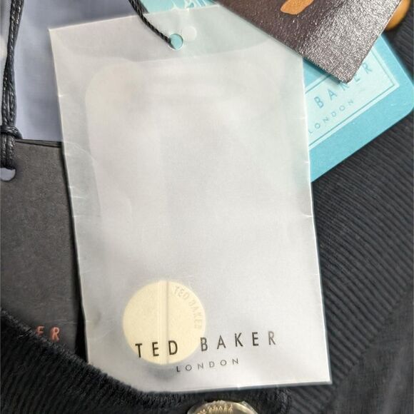 Ted Baker London Sweater Cardigan Black Floral Back Gold Buttons Size 4 / 10 - Picture 8 of 9